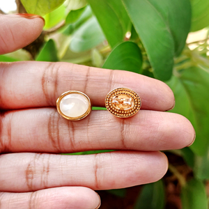 Elegant oval pearl bezel setting stud <b>earrings</b> handmade 18k gold plated brass minimalist push <b>back</b> jewelry for women gift - Product Image 6