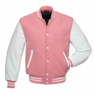 Pink Color Wool Varsity <b>Jacket</b> <b>White</b> Real Leather Sleeves Letterman Baseball College <b>Jacket</b> For <b>Men</b> - Product Image 1