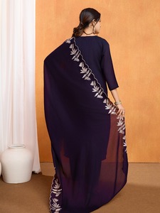 Conjunto de Salwar Kameez de Algodón Morado Oscuro de Lujo con Bordado Zari Plateado, Kurta Recta de Secado Rápido y Pantalón, para Bodas y Fiestas Indias y Pakistaníes - Product Image 3