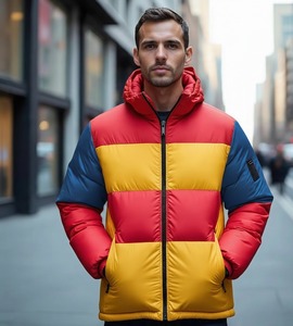 Chaqueta Acolchada para Hombre con Bloques de Color, Capucha Desmontable, Cierre de Cremallera, Cortavientos, Casual de Invierno, Ajuste Regular Grueso - Product Image 6