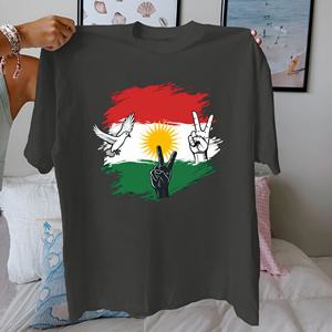 เสื้อยืดผู้หญิงพิมพ์ลายธงสไตล์ลำลองพร้อมลวดลายสัญลักษณ์สันติภาพ ผ้าฝ้ายถัก 100% ทรงสบาย คอกลม แขนสั้น น้ำหนัก 180 กรัม - Product Image 3