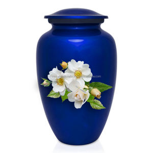 Urne de crémation vert foncé de Style américain adulte classique Memorial White Rose Flower Design pour urne funéraire de cendres humaines - Product Image 2