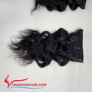SUPER SOLDE Extensions de cheveux noirs à clipser Cheveux humains vietnamiens bruts 1 lot de 3-5-7 pièces naturellement lisses ou ondulés - Product Image 4