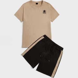 Conjunto de Camiseta y Pantalones Cortos de Algodón para Hombre, Estilo Simple y Único, Cintura Elástica, Largo hasta la Rodilla - Product Image 1