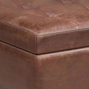 Tavolino da Caffè Shay Mid-Century in Pelle Marrone Invecchiata con Contenitore, Pouf e Sgabello Piccolo - Product Image 2