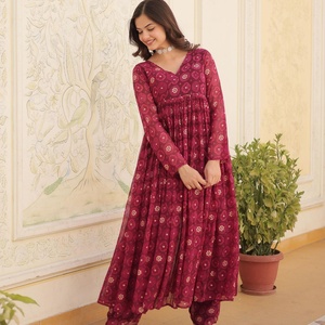 New Fatema Fashion Designer Women's <b>Indian</b> Traditional Wear Kurta/Kurti Rayon Faux Georgette Fancy Dupatta Set Foil Print - Product Image 1