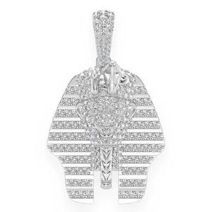 925 Sterling <b>Silver</b> Rhodium Plated Cartoon Egyptian Pharaoh Hip Hop Customizable Iced Moissanite Charm Pendant <b>Necklace</b> Unisex - Product Image 1