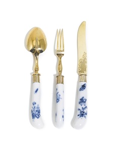 Ensemble de couverts de luxe moderne en or, 3 pièces, manche martelé, finition miroir, fourchette, couteau, cuillère - Product Image 6