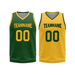 Uniformes de Baloncesto Sublimados Personalizados con Nombre de Equipo 00 Verde Amarillo Cuello en V Sin Mangas Jersey Unisex para Adultos que Absorbe la Humedad - Product Image 2