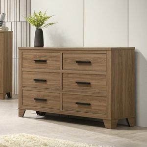 Cómoda de Seis Cajones Color Nogal con Tiradores Negros, Estilo Transicional, con Rieles Metálicos Centrales para Dormitorio, 1 Unidad - Product Image 2