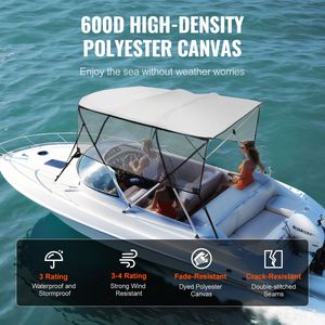 Tendalino Bimini a 4 Archi Staccabile per Barca con Telo in Poliestere 600D, Telaio in Lega di Alluminio da 1 Pollice, Borsa Portaoggetti Inclusa - Nuovo - Product Image 3