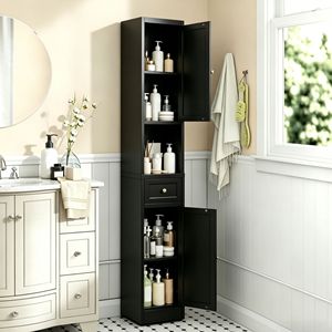 Mobiletto da Bagno Alto 71 Pollici, Armadietto Metallico Stretto a 5 Ripiani con 2 Ante e Ripiani Regolabili, Autoportante - Product Image 1