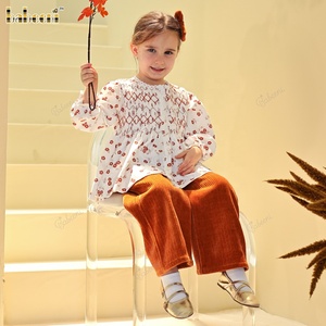 Smocked hoa hàng đầu và rộng wale vải to sợi quần đặt ODM OEM Cô Gái Quần Áo Bộ Romper cho bé trai trẻ em quần áo-dr4278 - Product Image 4