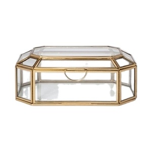 Gold Metal & Clear Glass Box Jewelry Organizer Case Plants Terrarium - Product Image 1