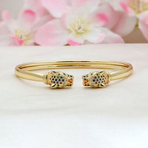 925 Silver Gold Plated Leopard Head Fine Cuff <b>Bangle</b> <b>Bracelet</b> Zircon Unisex Jewelry for Anniversary Gift Party - Product Image 1