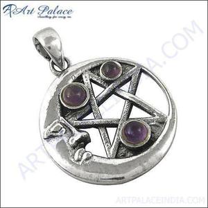 Art Palace 925 Silver Star Pendant With Amethyst Gemstones Religious <b>Necklace</b> Unisex Design Bezel Setting - Product Image 3