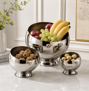 Juego de 3 Fruteros Decorativos de Acero Inoxidable con Base de Pedestal para Frutas, Nueces, Dulces, Bocadillos y Decoración de Mesa para el Hogar - Product Image 5