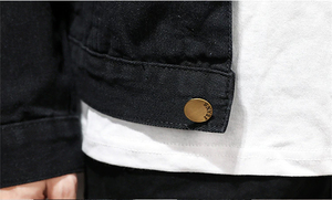 Veste en jean foncé pour homme, coupe droite, col rabattu, fermeture à boutons simple, style décontracté pour l'automne, 100 % coton tissé uni - Product Image 5