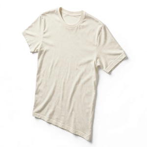 T-shirt en coton uni à col rond et manches courtes pour homme, coupe classique, couleur unie, jersey décontracté, beige, respirant, logo au dos, de BD - Product Image 2