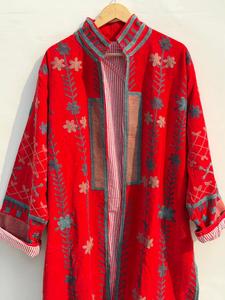 High-quality Traditional Suzani floral embroidery SUZANI <b>VELVET</b> LONG <b>JACKET</b> | floral embroidered boho winter coat in bulk price - Product Image 4