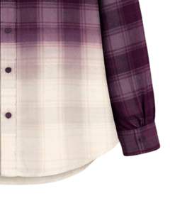 Camisa de Franela a Cuadros Morada Degradada Personalizada para Mujer, Manga Larga, Cierre de Botones, Estilo Casual, con Bolsillos Dobles en el Pecho - Product Image 6