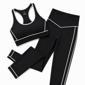 Women Contrast Trim Yoga Set High Waist Leggings Racerback Sports Bra Fitness Gym Activewear Set - Product Image 1