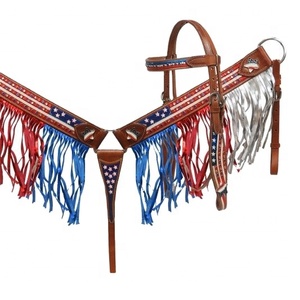 Conjunto de cuello de pecho de cabeza occidental de cuero de vaca 100% hecho a medida de la mejor calidad diseño de bandera americana pintada al por mayor - Product Image 1