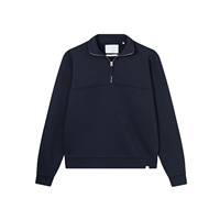 Sweat-shirt personnalisé de couleur Beige et marine pour hommes, col montant, fermeture à glissière, pull en molleton de coton, impression de Logo personnalisée, 1/4