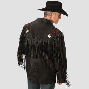 Chaqueta de Cuero Negra con Flecos para Hombre, Estilo Vaquero Occidental, Moderna y Elegante, con Borlas, Ajuste Cómodo - Product Image 5