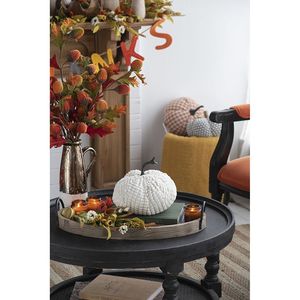 Set di 2 ciniglia ponderata 8.7x8.5x6.7 'h zucca bianco ornamenti decorazione per le vacanze Festival del raccolto autunno e ringraziamento - Product Image 3