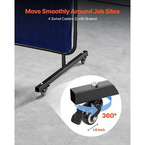 Cortina de Protección para Soldadura Azul Resistente al Fuego de 6 x 8 Pies, con Marco Protector, Ruedas Giratorias Bloqueables y Protección UV de 6 Niveles - Product Image 3