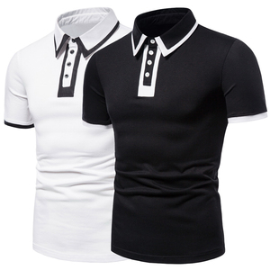 Polo à manches courtes blanc pour homme avec bordure noire, boutons, décontracté, en coton tricoté - Product Image 4