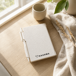 Cuaderno de bolsillo ecológico de paja de trigo con bolígrafo, cubierta rígida impermeable, mini diario, regalo, set de papelería ecológica. - Product Image 5
