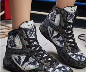 Custom Brand High Top Wrestling Training Shoes <b>Tie</b> Dye Black <b>White</b> PU Durable All Seasons Customized Logo & Material - Product Image 6