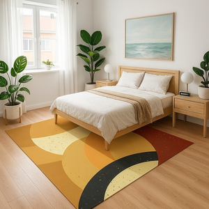 Tapis à motif géométrique noir, beige, crème, blanc, design moderne, antidérapant, adapté aux animaux domestiques, à poils longs, durable, pour pique-nique, maison - Product Image 3