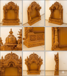 South Indian Style Teak Wood Temple For Puja Room Handcrafted Iskcon Brown <b>Mandir</b> Customized Temple Cabinet Home UK - Product Image 6