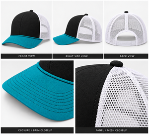 Gorra Trucker de 6 Paneles con Visera Curva, Color Verde Azulado, Detalle de Cuerda en la Visera Curva, Parte Trasera de Malla Blanca, Cierre Ajustable, Logotipo Personalizado, Gorro en Blanco - Product Image 6