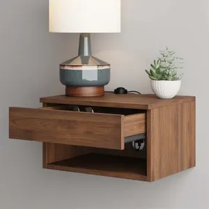 Mesita de Noche Flotante de Pared que Ahorra Espacio con Cajón de Almacenamiento, Gabinete de Madera Marrón, Decoración Moderna para Dormitorio - Product Image 1