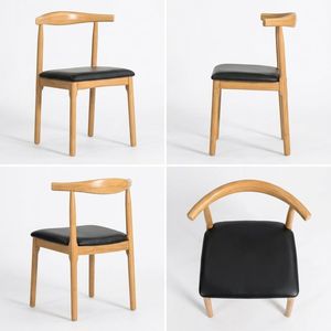 Chaise de salle à manger classique en bois de caoutchouc avec siège rembourré en cuir PU, chaise d'appoint moderne en bois pour restaurant, hôtel et café - Product Image 2