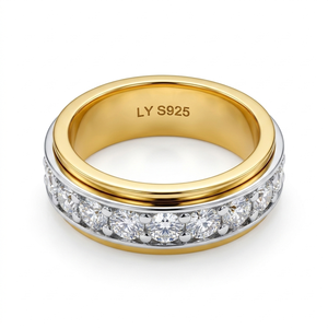 Eternity Band <b>Ring</b> 925 Silver Plated 18K <b>Gold</b> Plated Rhodium Plated Rose <b>Gold</b> Plated Moissanite Round Pave <b>Set</b> - Product Image 1