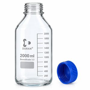 Botella de reactivo de vidrio borosilicato de 2L con boca estrecha y tapa de rosca azul, a prueba de fugas, graduada, para almacenamiento de soluciones químicas - Product Image 2