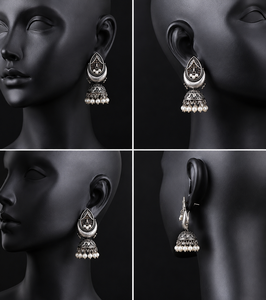 MOQ Available Oxidized <b>Silver</b>-Plated Pear Shape Bezel Set <b>Stud</b> <b>Earrings</b> Traditional Boho Fashion Jewelry for Women Party Gift - Product Image 5
