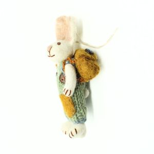 Handmade Knitted Rabbit Ornament In Green Overalls With Brown Pockets Hanging On <b>Tree</b> <b>Branch</b> Cartoon Animal Decor - Product Image 2