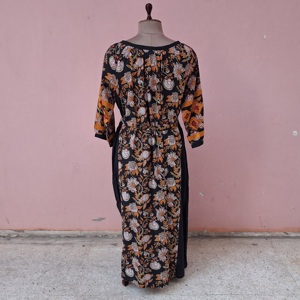 Robe longue bohème à imprimé floral, écologique, faite à la main, broderie, manches longues, coupe classique, col en U, décontractée pour femmes, toutes saisons, tissée - Product Image 5