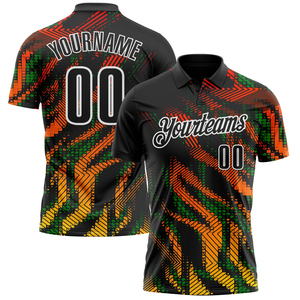 Nouveau Polo Tendance Personnalisé avec Logo d'Équipe, Noir, Vert Herbe et Blanc, Motif Géométrique 3D Bowling, Tissu Respirant à Séchage Rapide - Product Image 3