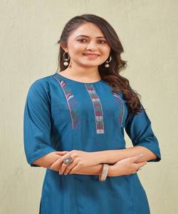 Conjunto coordinado de algodón con bordado de fantasía, de secado rápido, talla única, para uso diario, diseño de diseñador, precio al por mayor, ropa étnica, color verde azulado. - Product Image 3