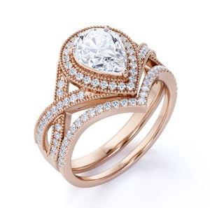 Vintage Milgrain 1.75 Carat Pear Shape Moissanite Engagement <b>Ring</b> <b>Set</b> in Platinum Plated <b>Sterling</b> <b>Silver</b> Luxury - Product Image 2