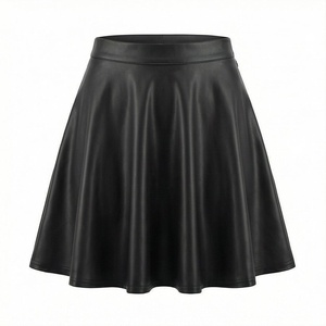 Jupe mini trapèze en similicuir pour femme, taille élastique, plissée brillante, couleur unie, toutes saisons - Product Image 1