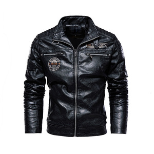 SASPORTS LEAGUE Winter Fashion Motorcycle PU Leather Regular Jacket Men Slim Fit <b>Waterproof</b> <b>Warm</b> Black Zipper Closure Stand - Product Image 3