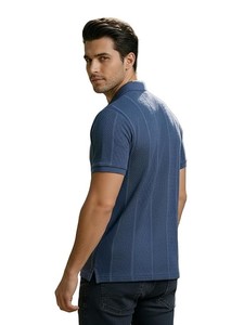Men's Blue Yarn Dyed Knitted Heavyweight Short Sleeve for <b>Shirt</b> Regular Fit Casual Solid Color <b>Zip</b> Front Design - Product Image 2